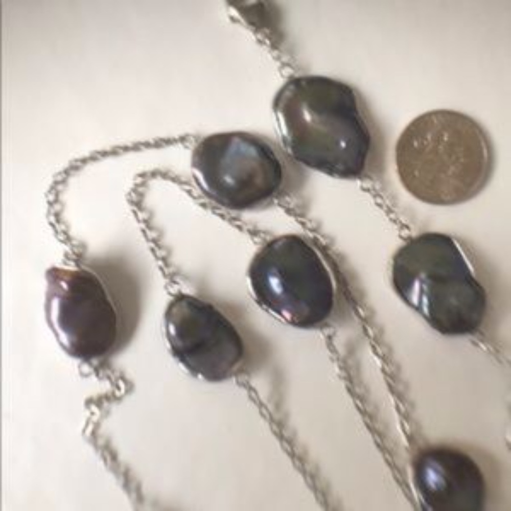 **SOLD** 36 Inch Long Honora Black Keshi Pearl Set - Picture 4 of 6